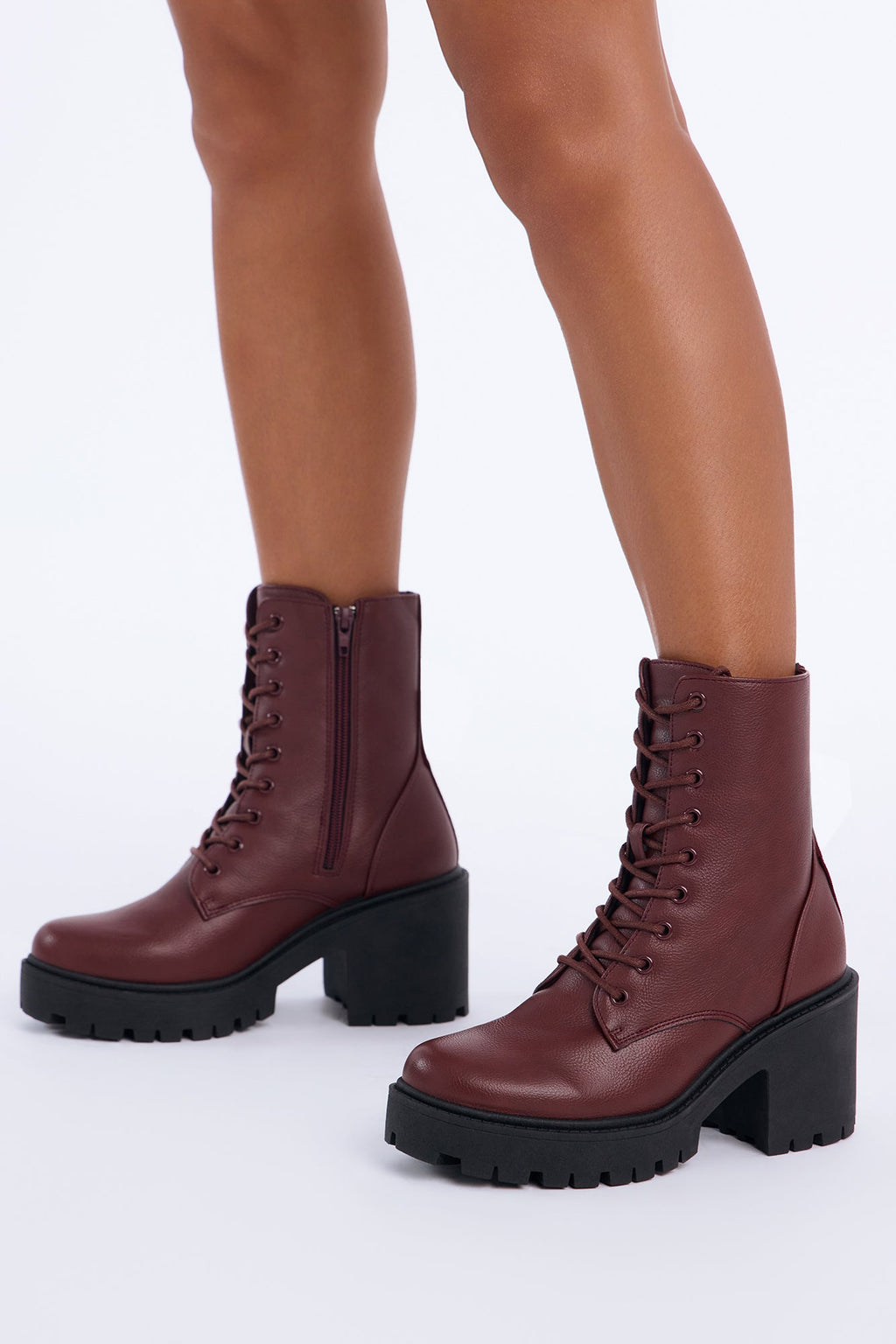 Dallas Lace Up Combat Booties - Burgundy