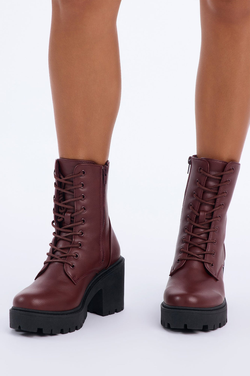 Dallas Lace Up Combat Booties - Burgundy