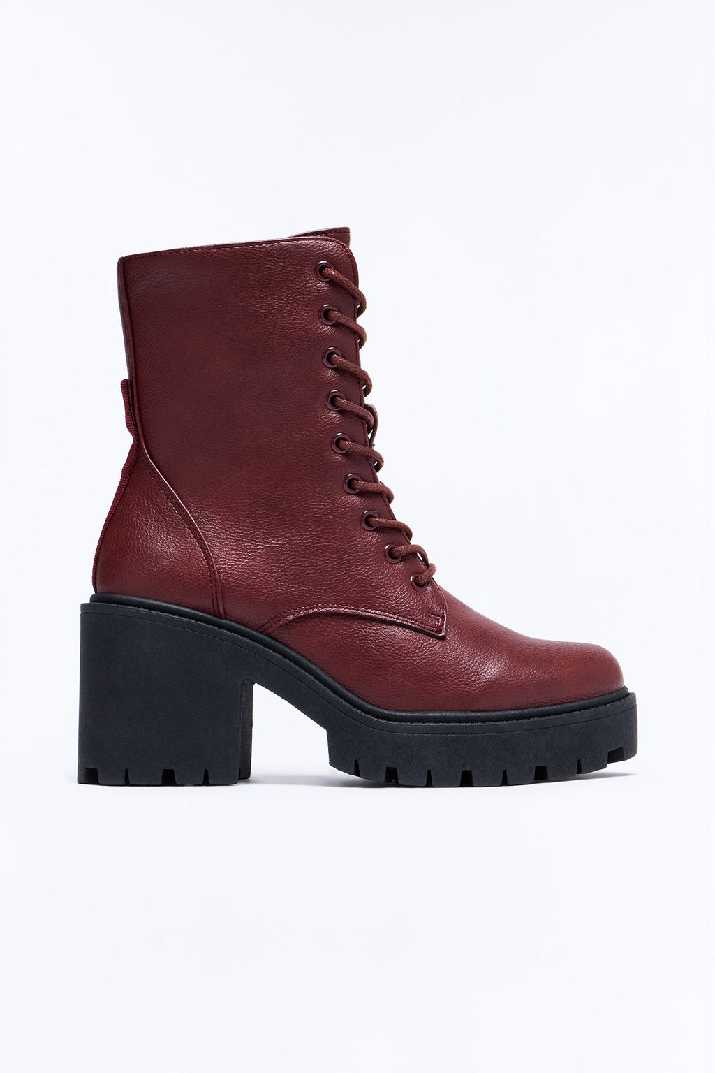 Dallas Lace Up Combat Booties - Burgundy