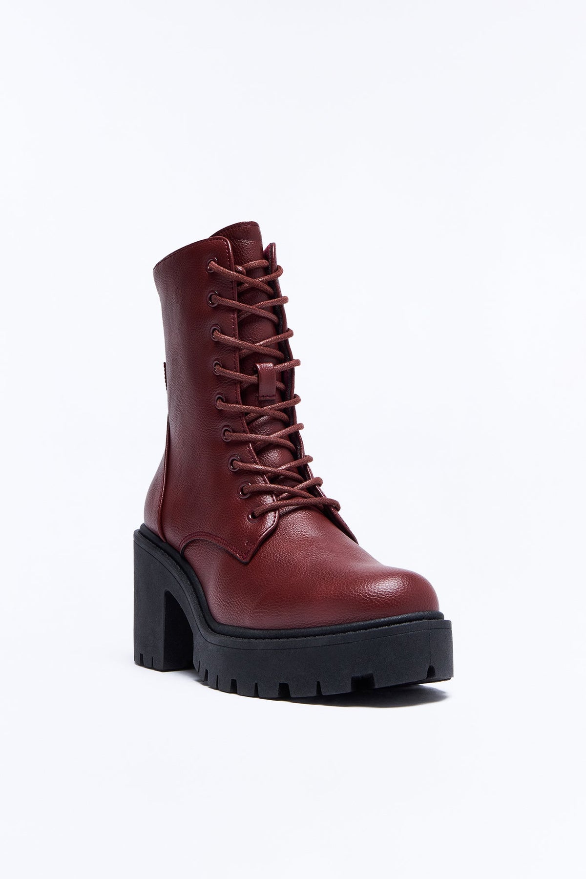 Dallas Lace Up Combat Booties - Burgundy