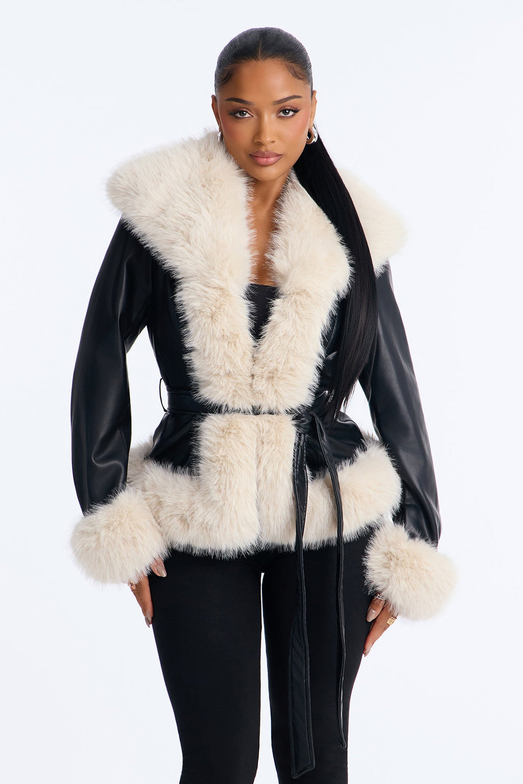 Midnight In Aspen Fur Trim Coat - Black