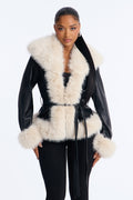 Midnight In Aspen Fur Trim Coat - Black
