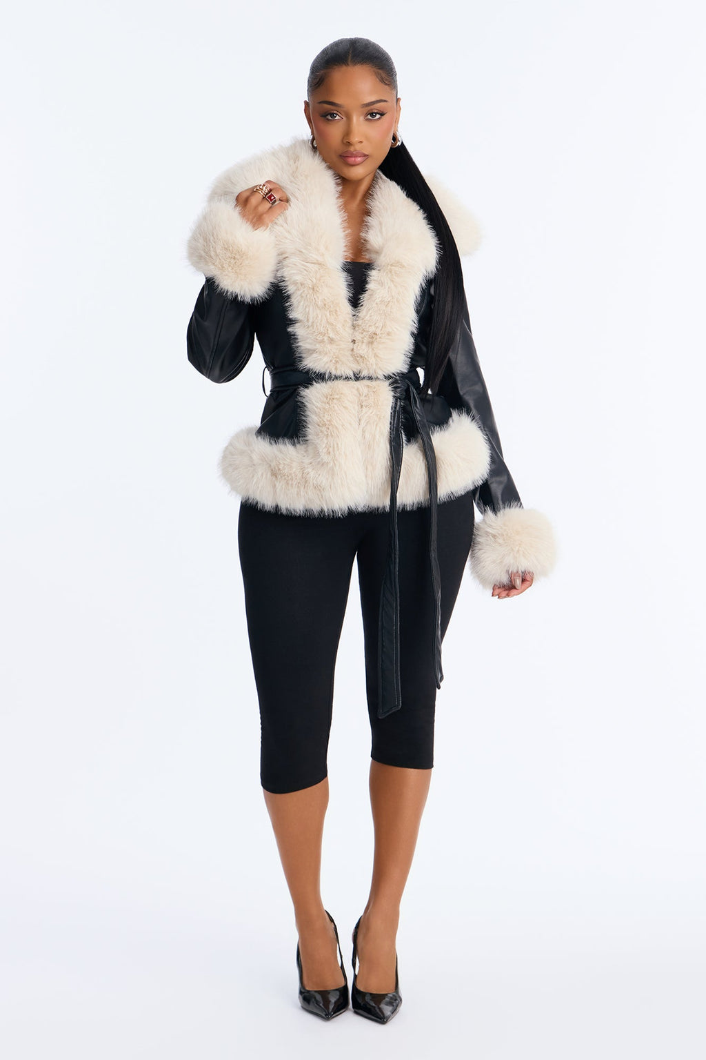 Midnight In Aspen Fur Trim Coat - Black