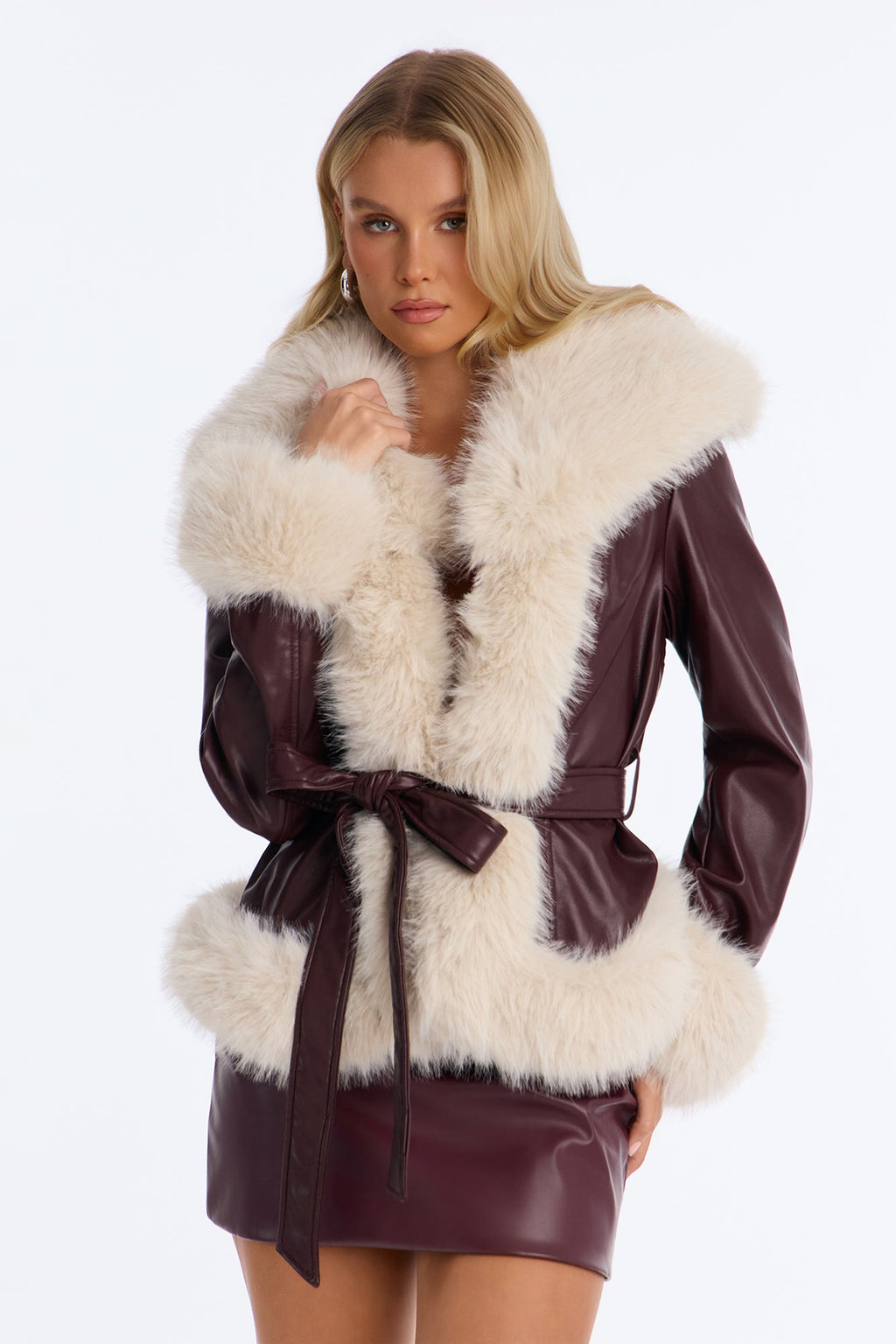 Midnight In Aspen Fur Trim Coat - Brown