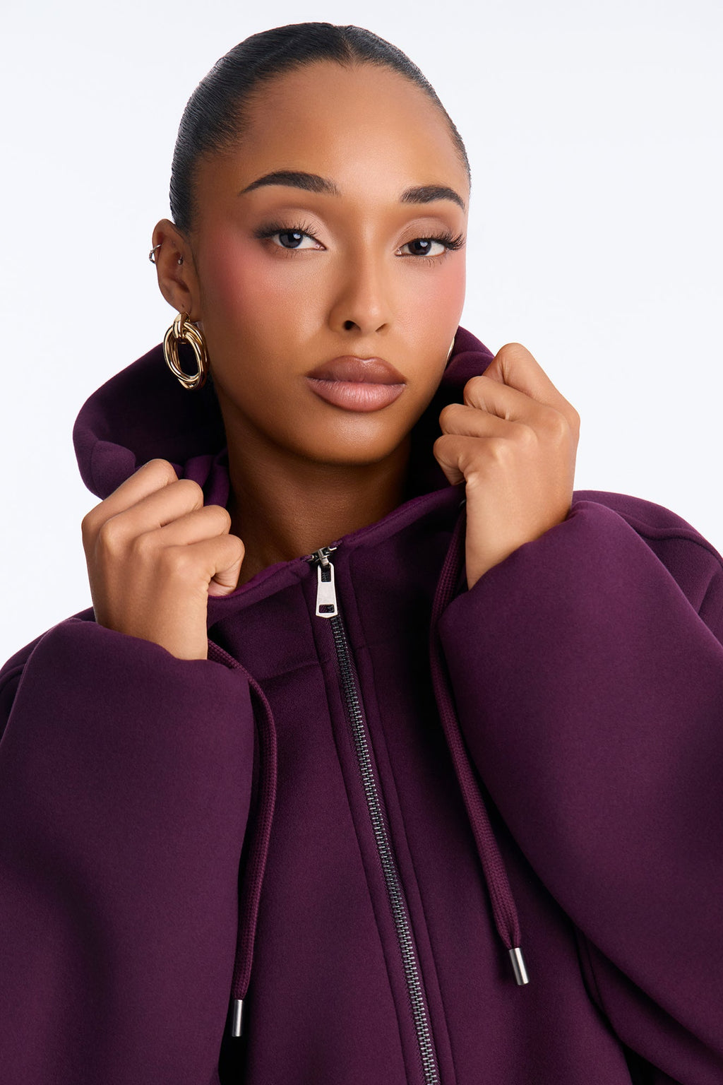 Layne Hooded Bomber Jacket - Burgundy