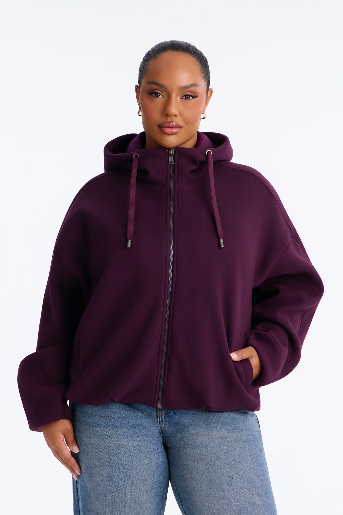 Layne Hooded Bomber Jacket - Burgundy