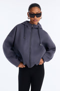 Layne Hooded Bomber Jacket - Charcoal