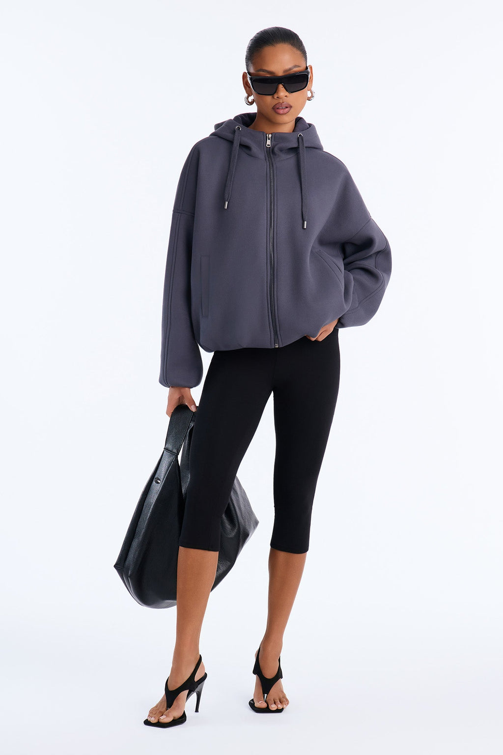 Layne Hooded Bomber Jacket - Charcoal