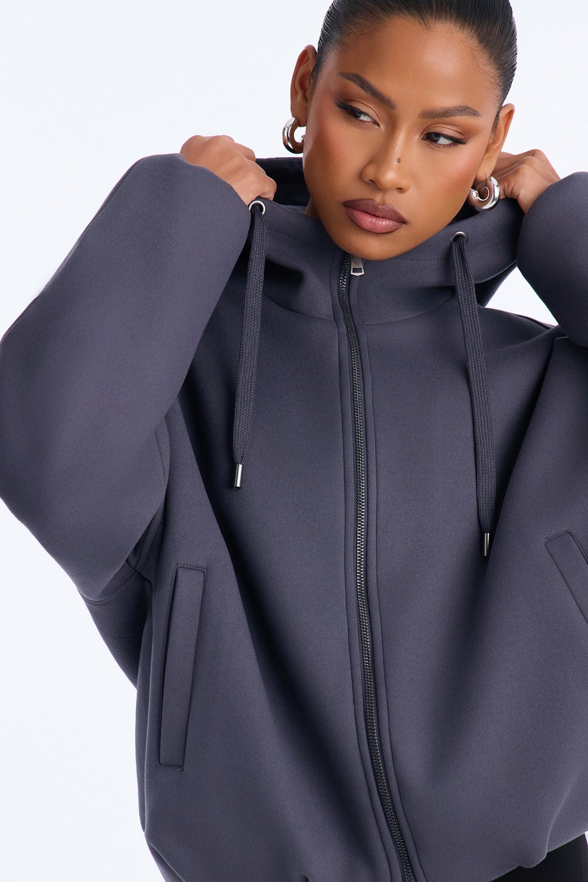 Layne Hooded Bomber Jacket - Charcoal