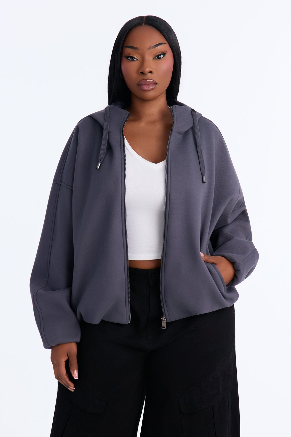 Layne Hooded Bomber Jacket - Charcoal