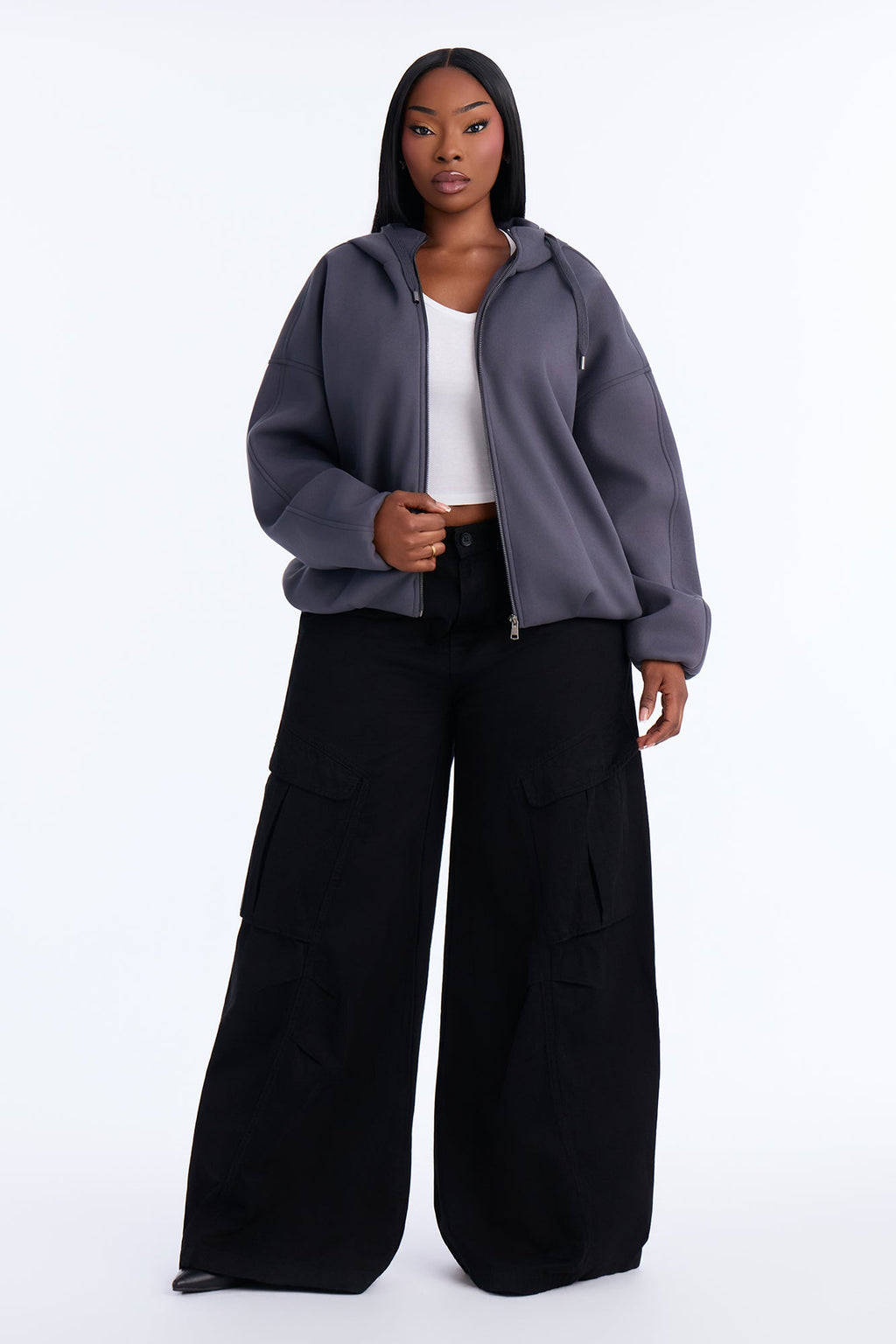 Layne Hooded Bomber Jacket - Charcoal