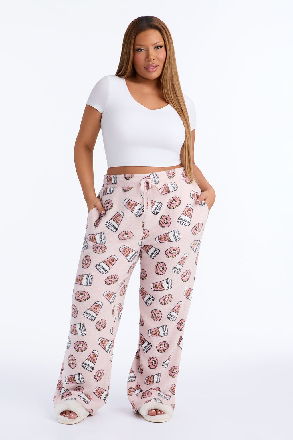 Coffee Break Plush PJ Pant - Pink/combo