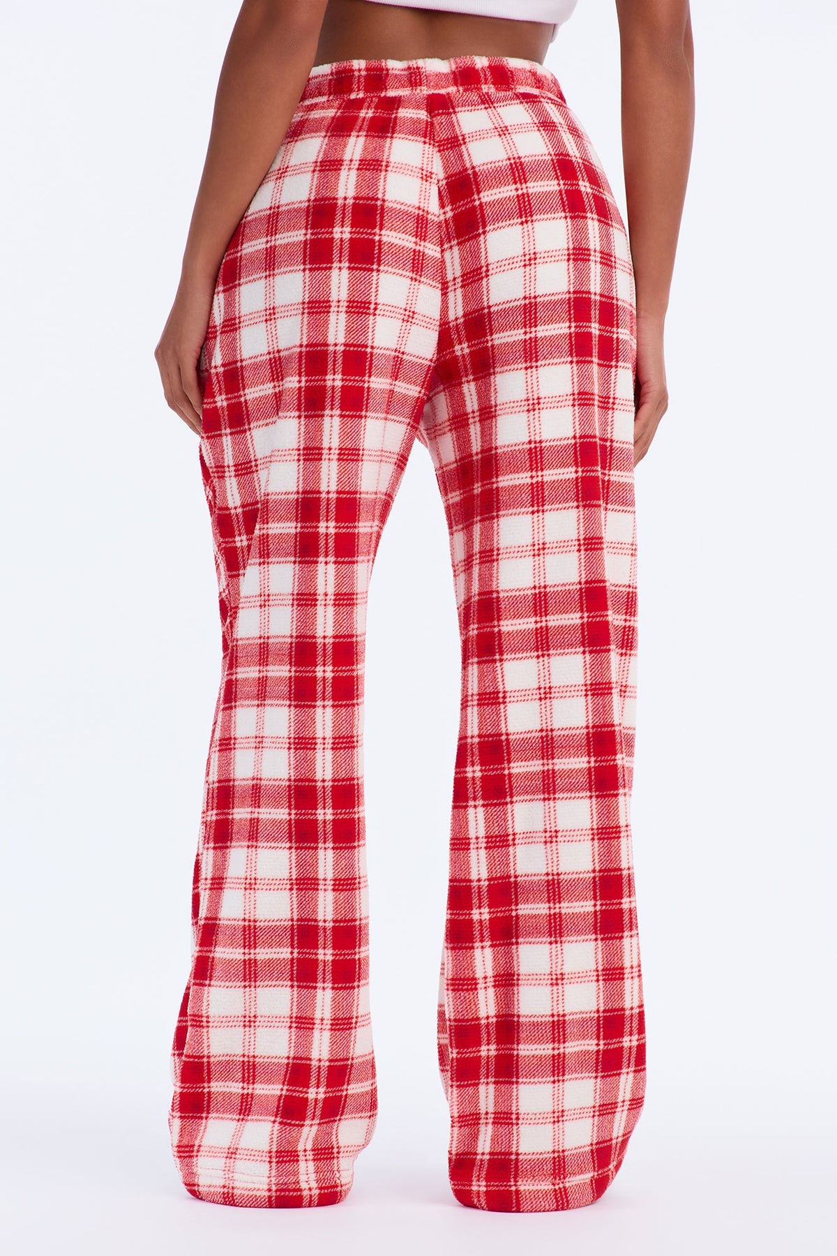 Chill Checkered Cozy Wide Leg Plush PJ Pant - Red/White