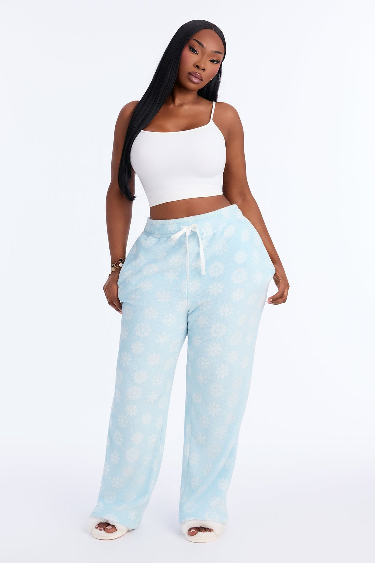 Snowflake Dreams Plush PJ Pants - Light Blue