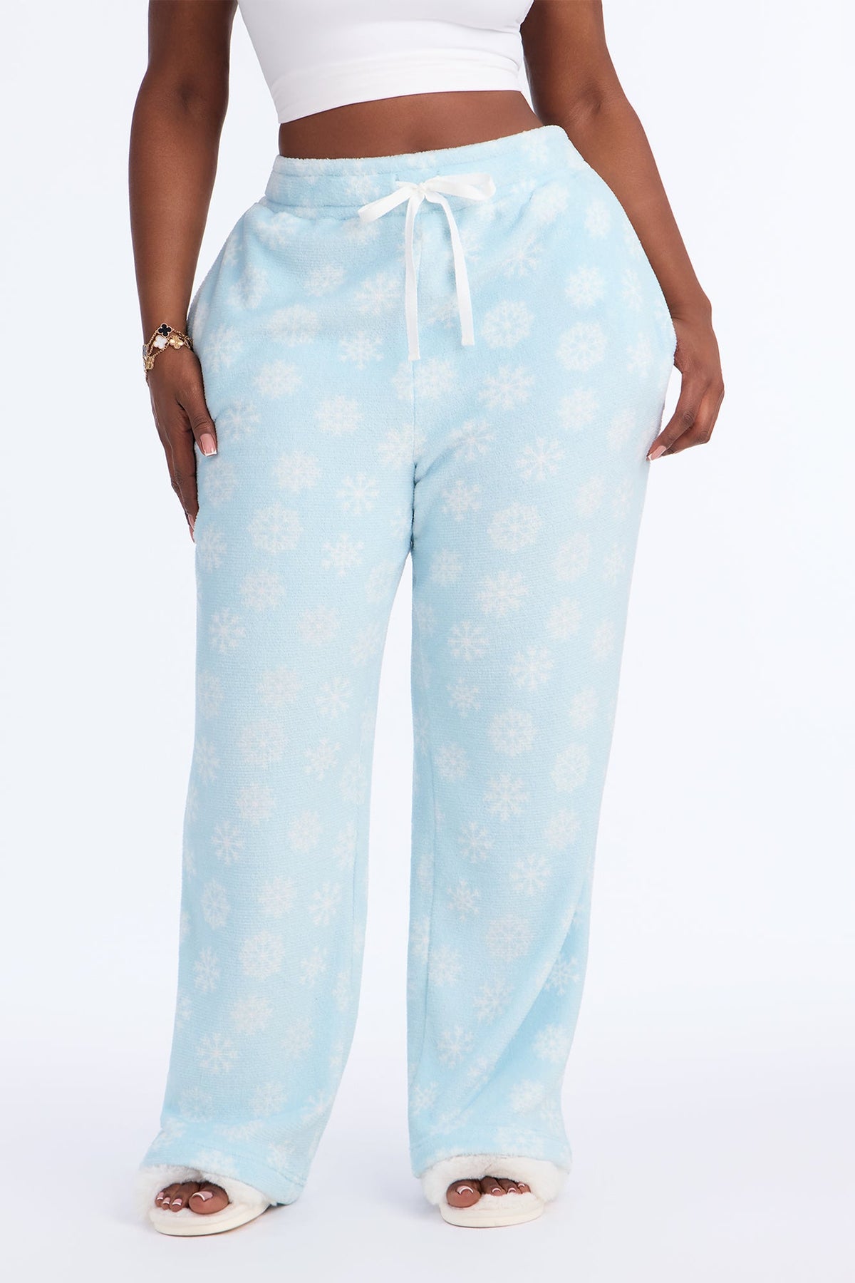 Snowflake Dreams Plush PJ Pants - Light Blue