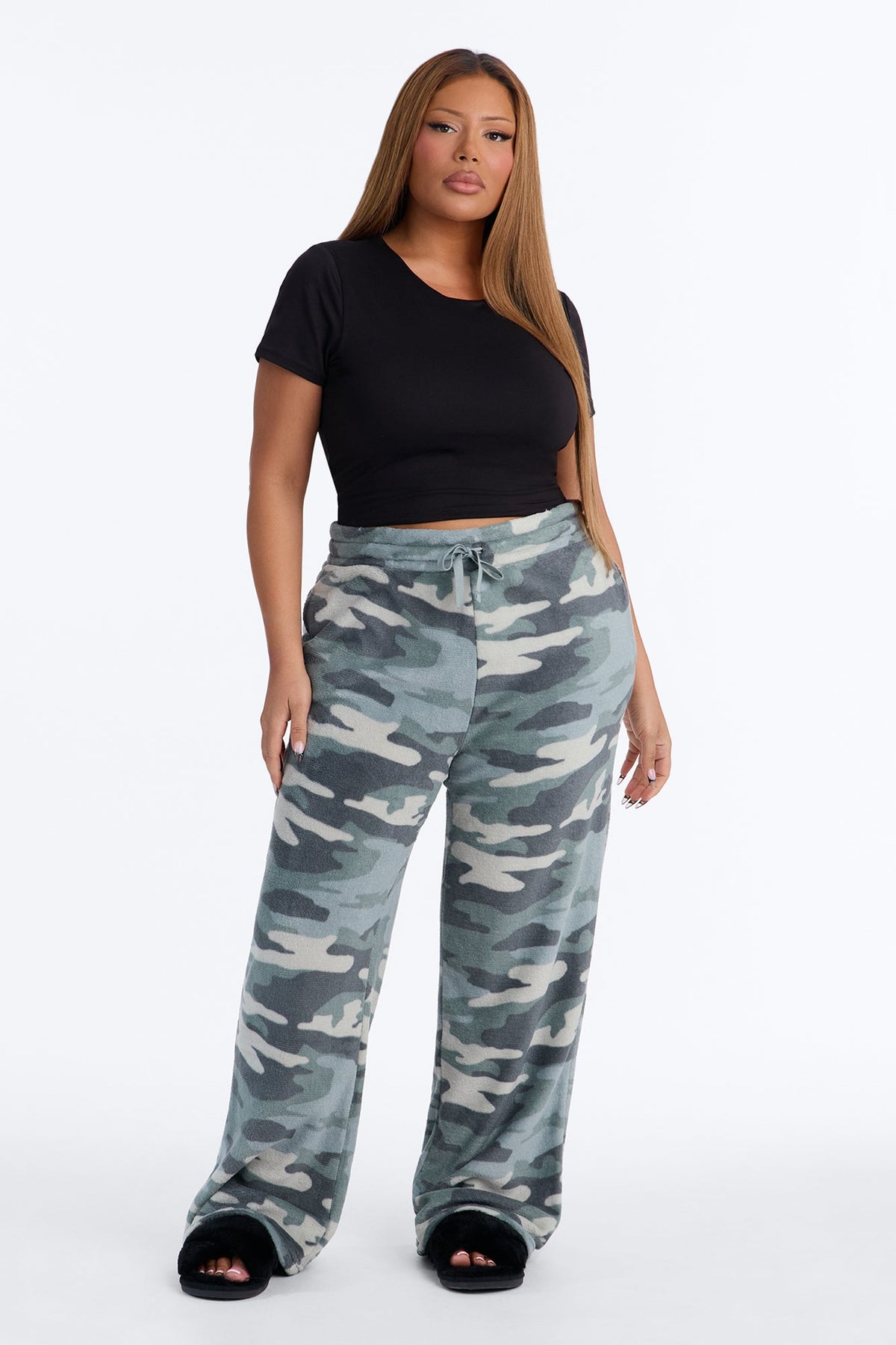 Can't Hide Camo Plush PJ Pant - Sage