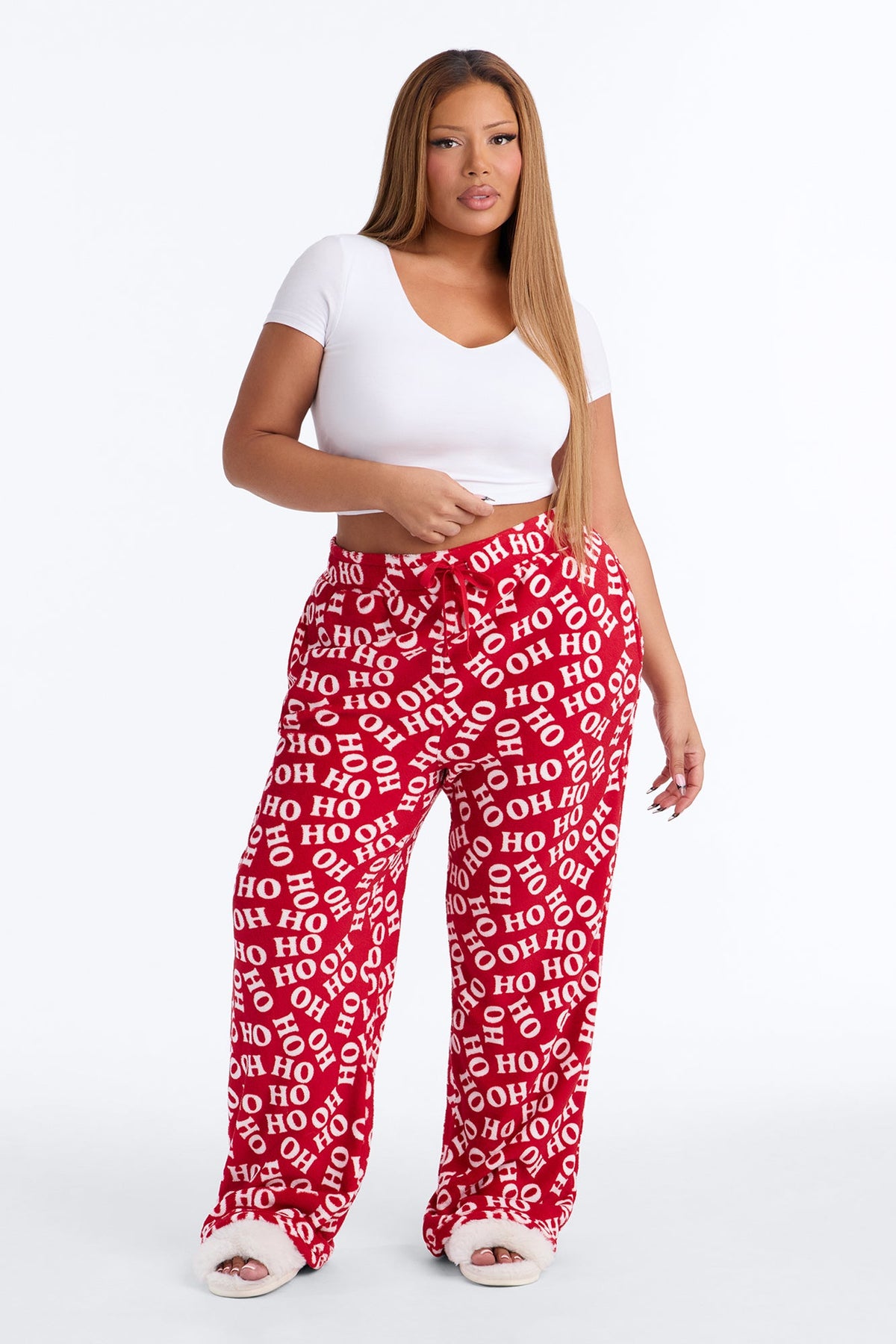 Ho Ho Ho Plush PJ Pant - Red/White