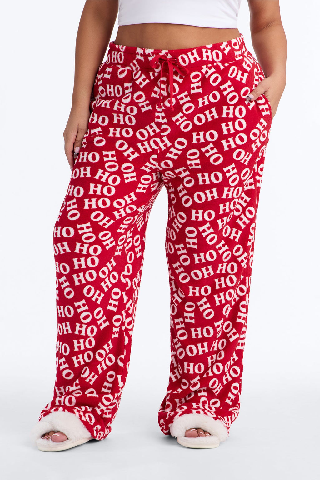 Ho Ho Ho Plush PJ Pant - Red/White