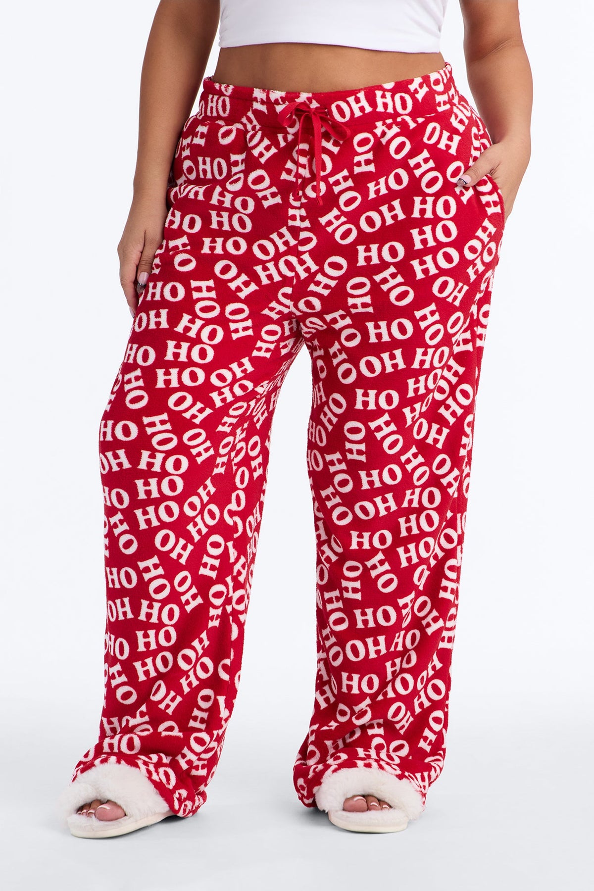 Ho Ho Ho Plush PJ Pant - Red/White