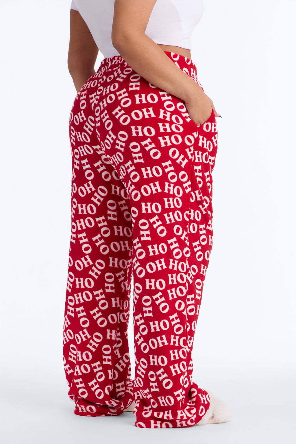 Ho Ho Ho Plush PJ Pant - Red/White