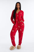 Magical Season Hooded Plush PJ Onesie - Red/combo