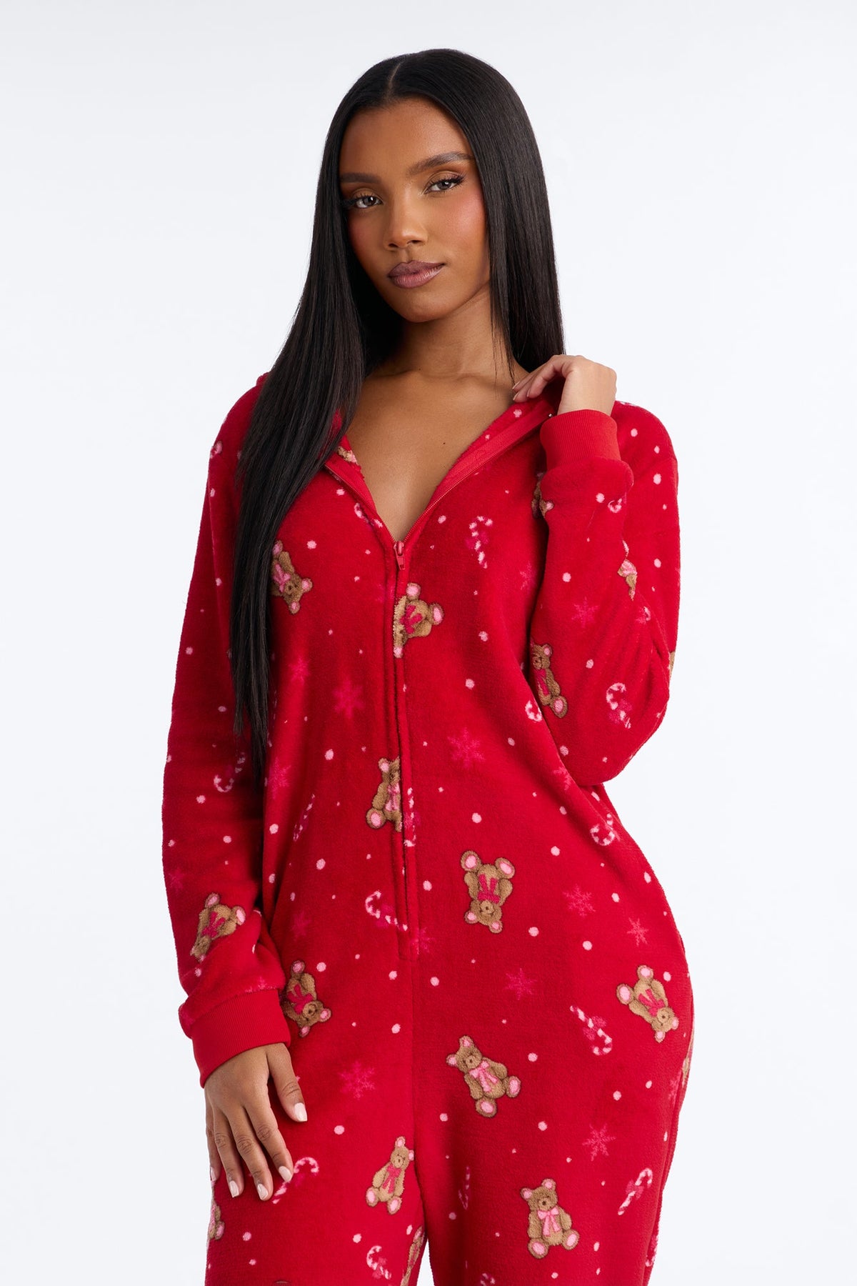 Magical Season Hooded Plush PJ Onesie - Red/combo