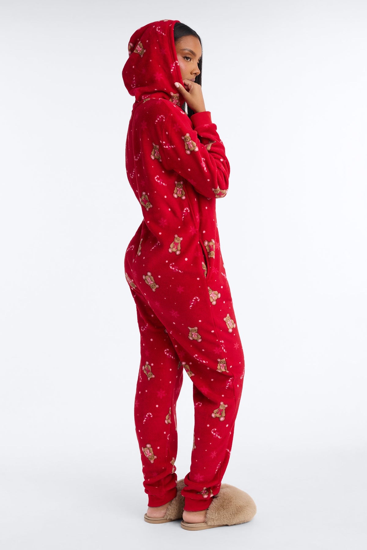 Magical Season Hooded Plush PJ Onesie - Red/combo