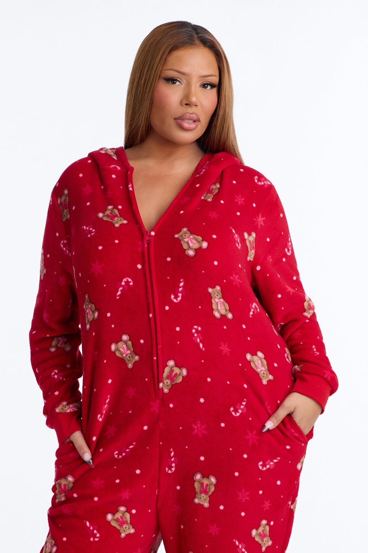 Magical Season Hooded Plush PJ Onesie - Red/combo