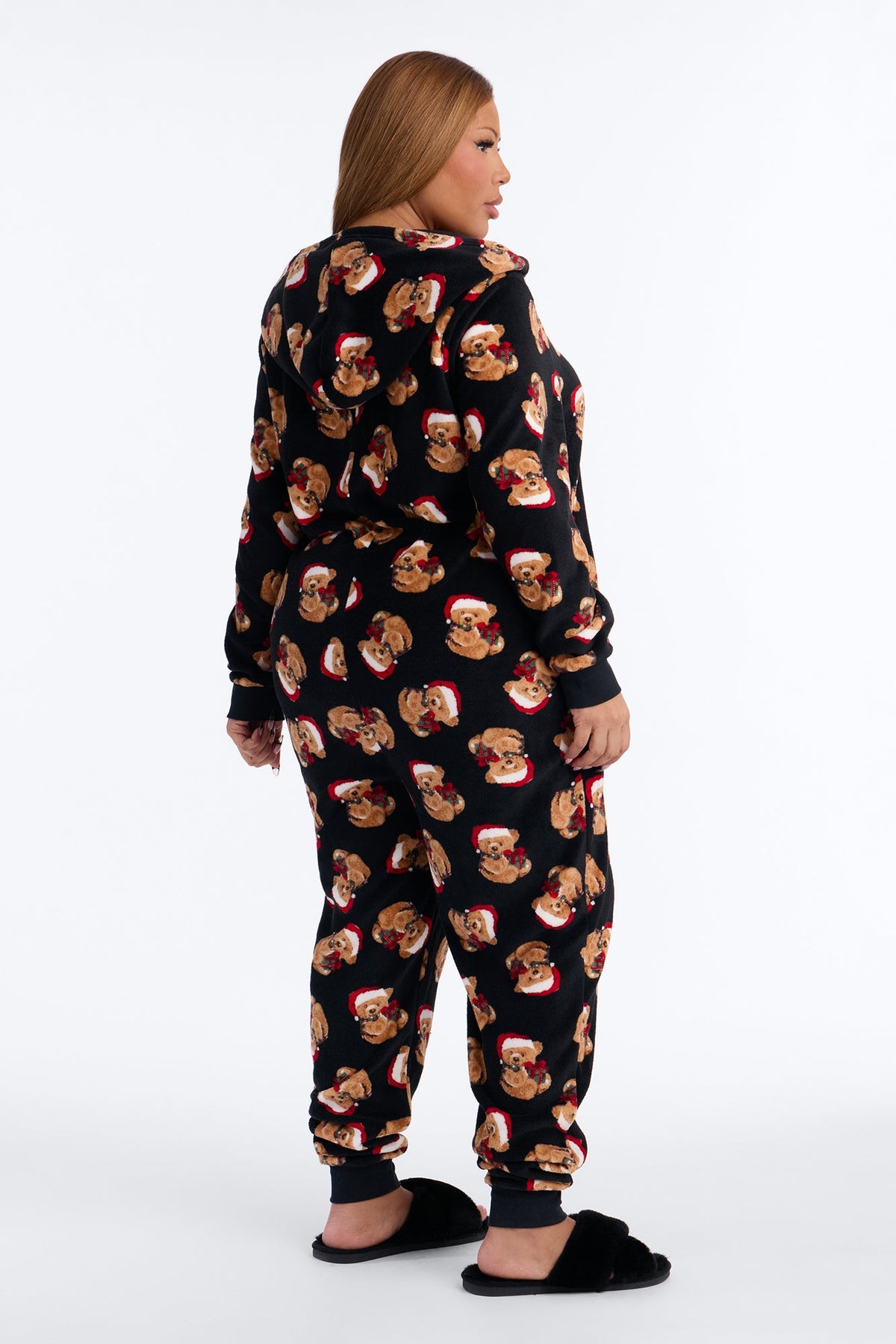 Teddy Bear Santa Plush Matching Family PJ Jumpsuit Onesie - Black/combo