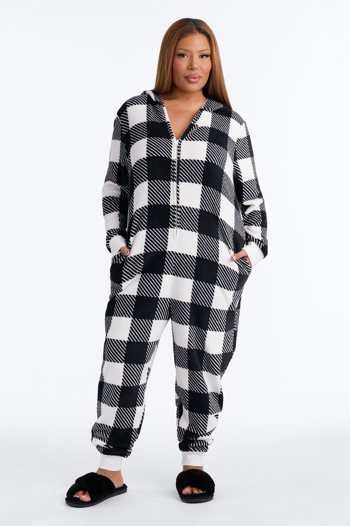 Always Cozy Plush Matching Family PJ Jumpsuit Onesie - Black/White