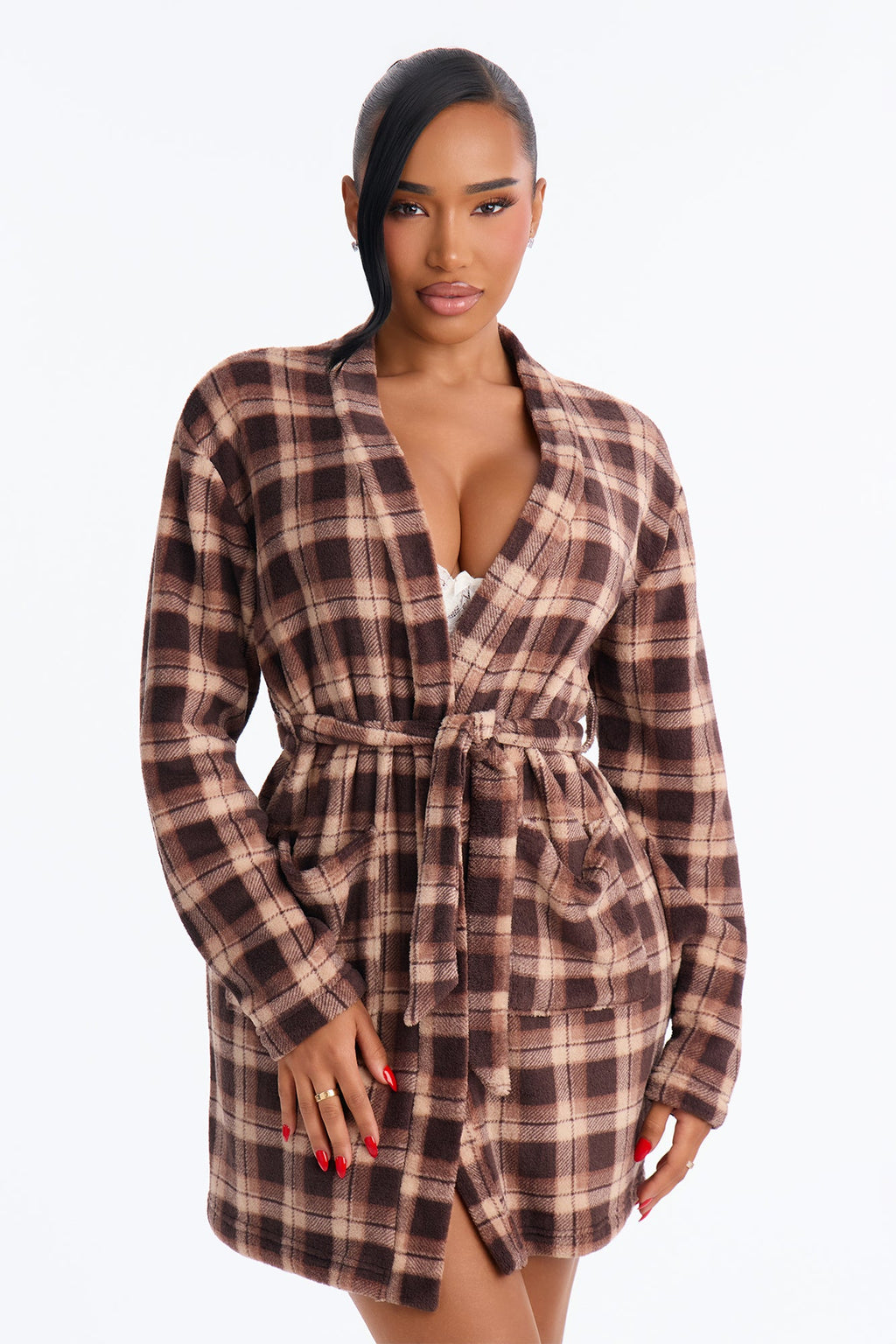 Early Mornings Plush PJ Short Robe - Brown/Brown