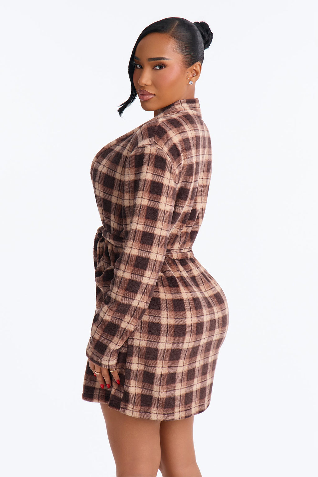 Early Mornings Plush PJ Short Robe - Brown/Brown