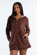 Hot Cocoa Sips Leopard Plush Hooded PJ Romper - Leopard