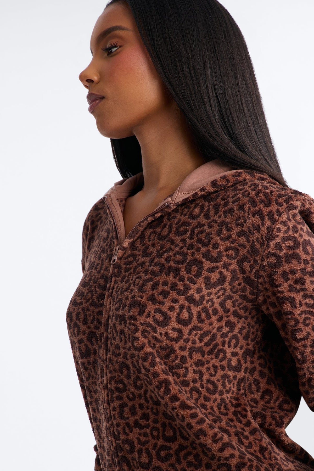 Hot Cocoa Sips Leopard Plush Hooded PJ Romper - Leopard