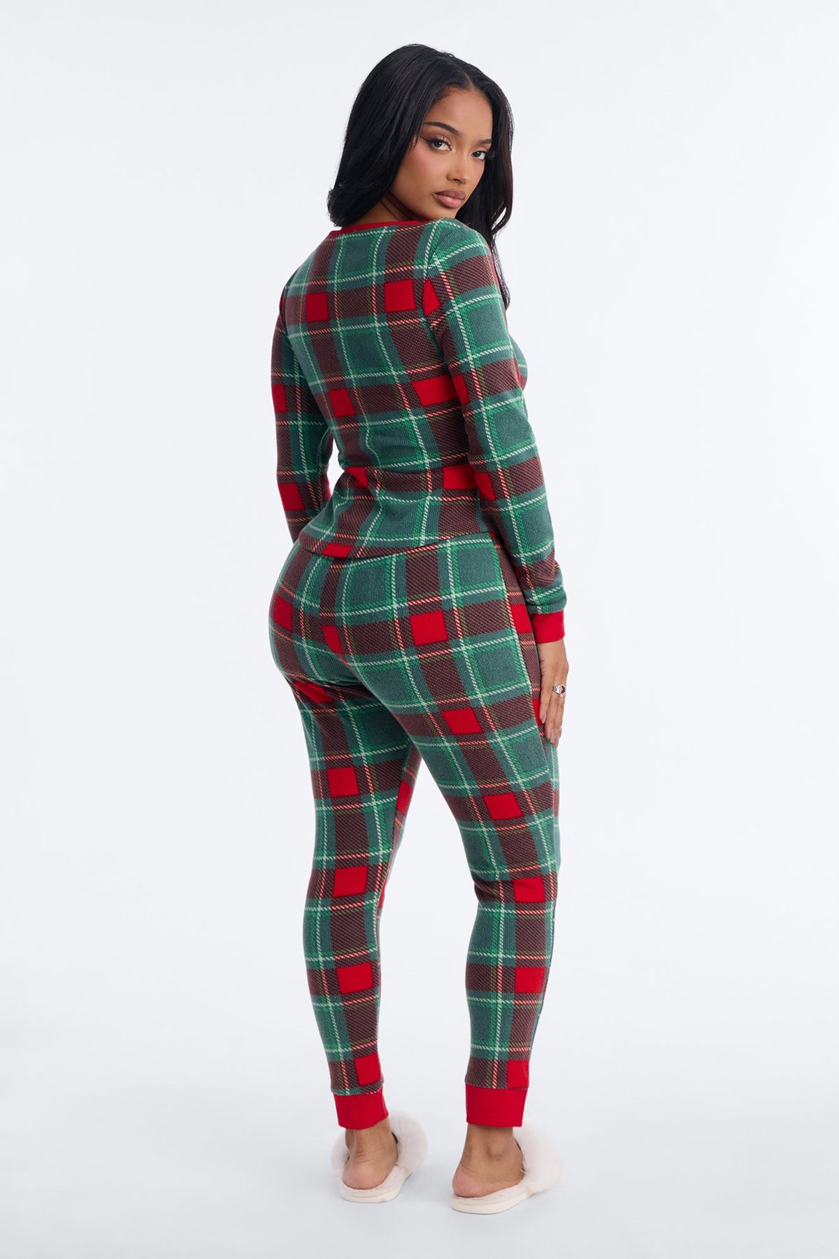Fireside Snooze Waffle PJ Legging Pant Set - Green/combo