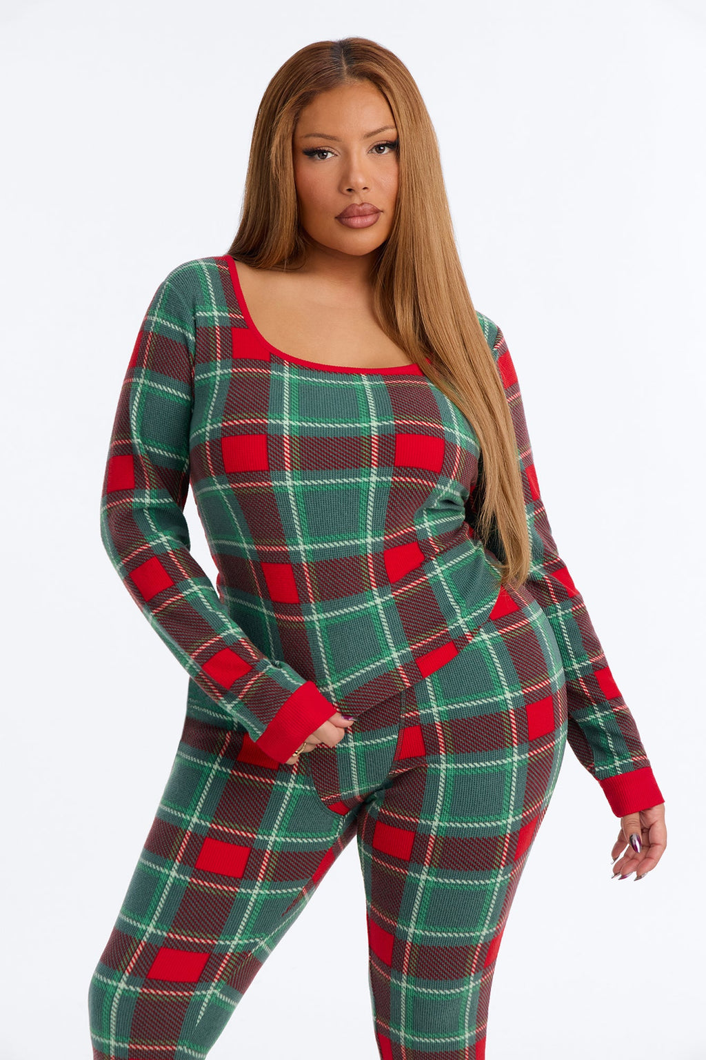 Fireside Snooze Waffle PJ Legging Pant Set - Green/combo