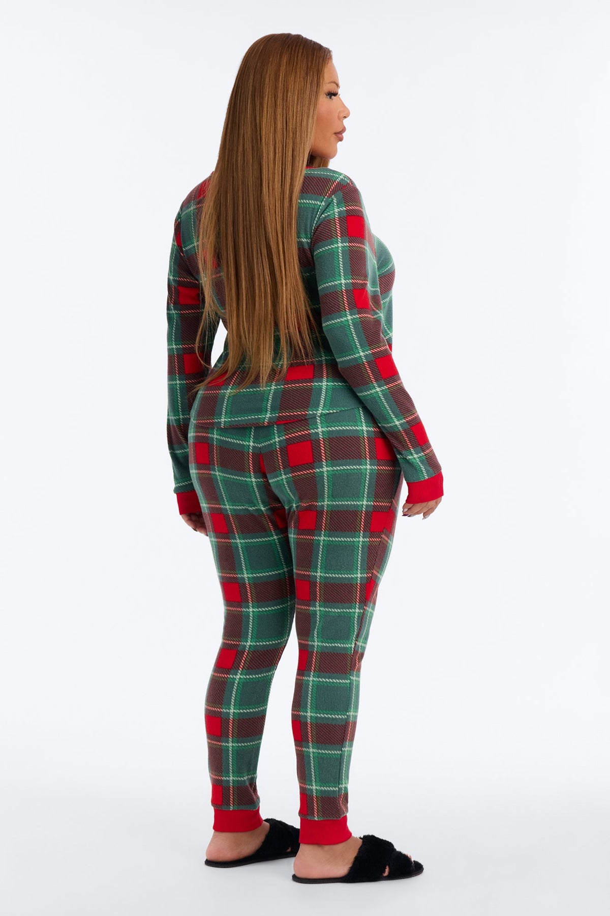 Fireside Snooze Waffle PJ Legging Pant Set - Green/combo