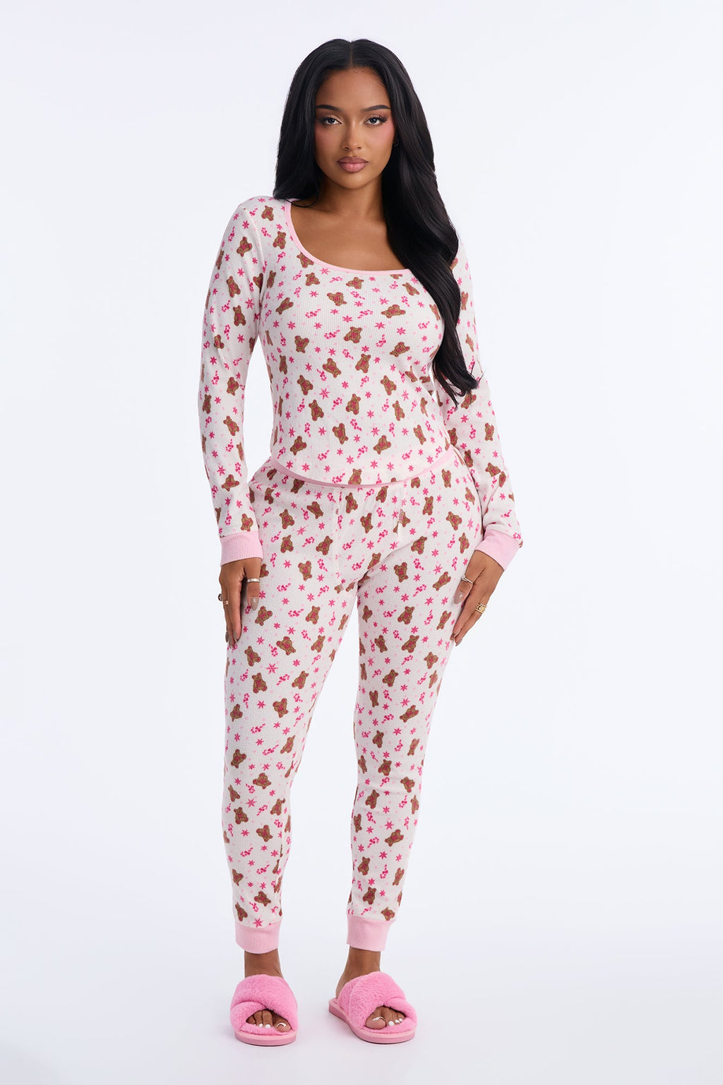 Bearing Gifts Waffle PJ Legging Pant Set - White/combo