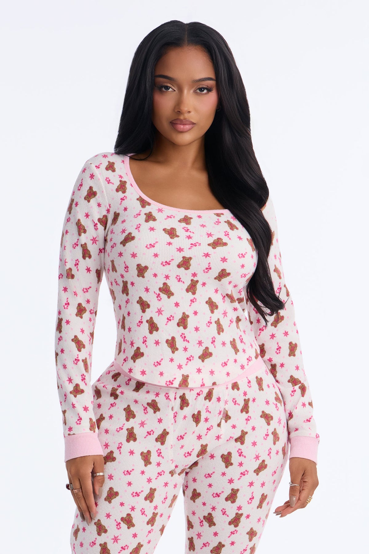 Bearing Gifts Waffle PJ Legging Pant Set - White/combo