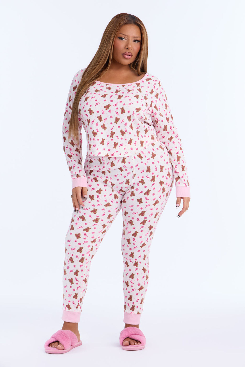 Bearing Gifts Waffle PJ Legging Pant Set - White/combo