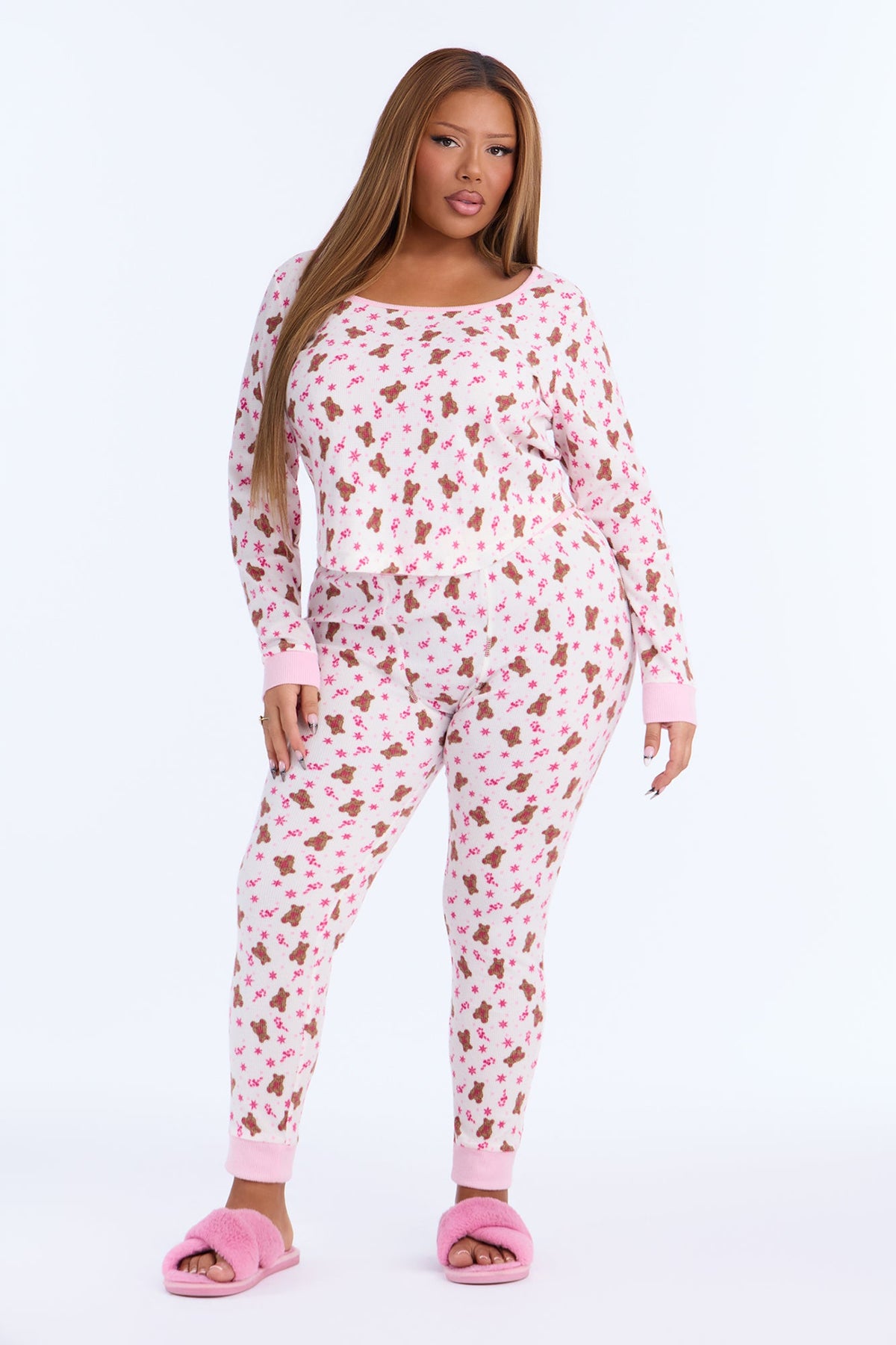 Bearing Gifts Waffle PJ Legging Pant Set - White/combo