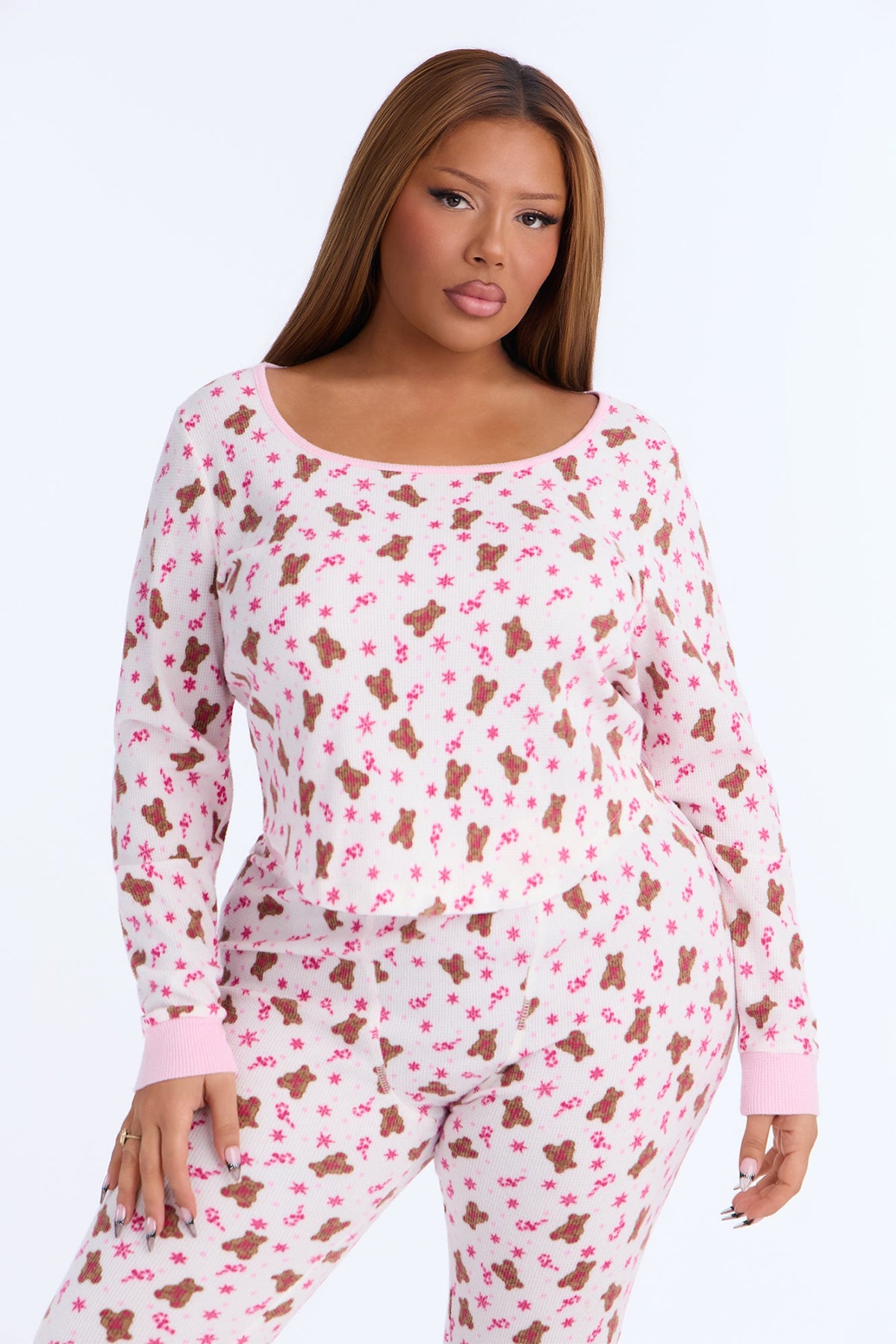 Bearing Gifts Waffle PJ Legging Pant Set - White/combo