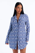 Frosty Feel Notch Neck PJ Sleep Shirt - Blue/combo