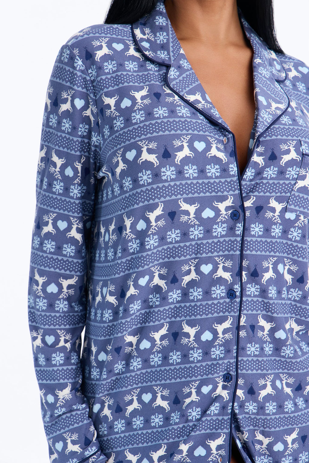Frosty Feel Notch Neck PJ Sleep Shirt - Blue/combo