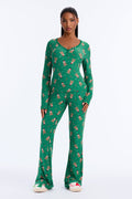Sweet Treat Season Fleece Henley PJ Pant Set - Green/combo