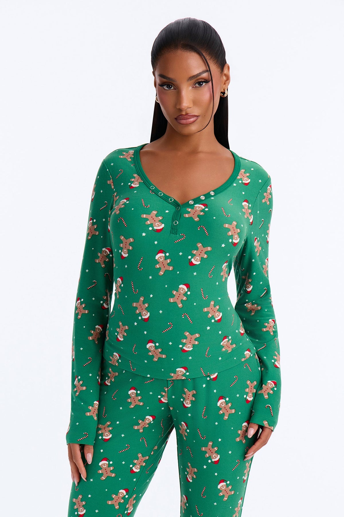 Sweet Treat Season Fleece Henley PJ Pant Set - Green/combo