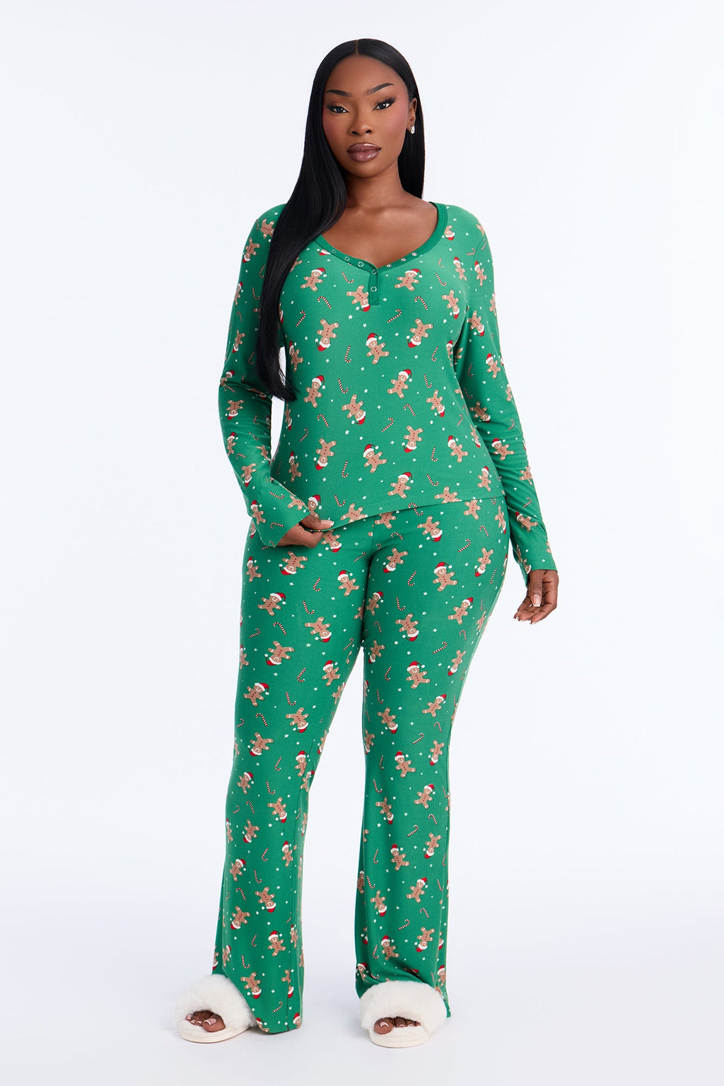 Sweet Treat Season Fleece Henley PJ Pant Set - Green/combo