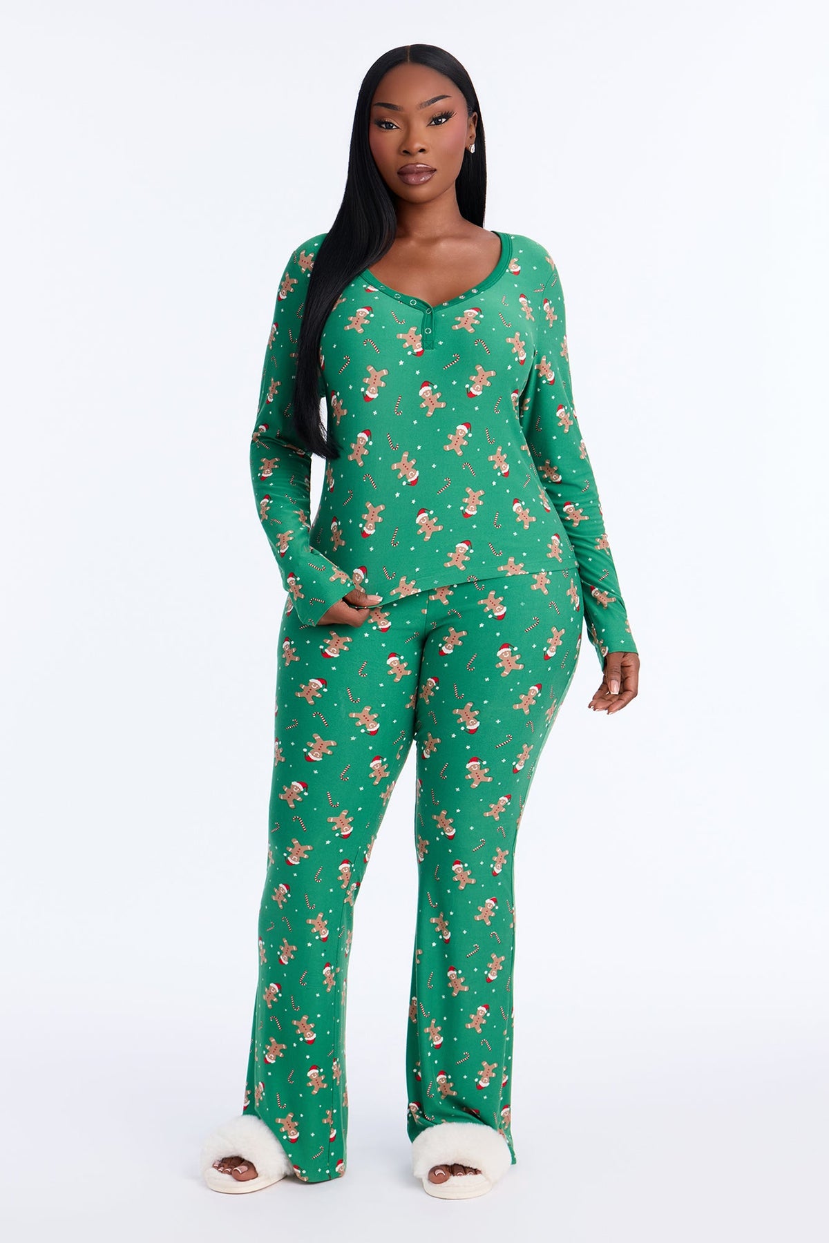 Sweet Treat Season Fleece Henley PJ Pant Set - Green/combo