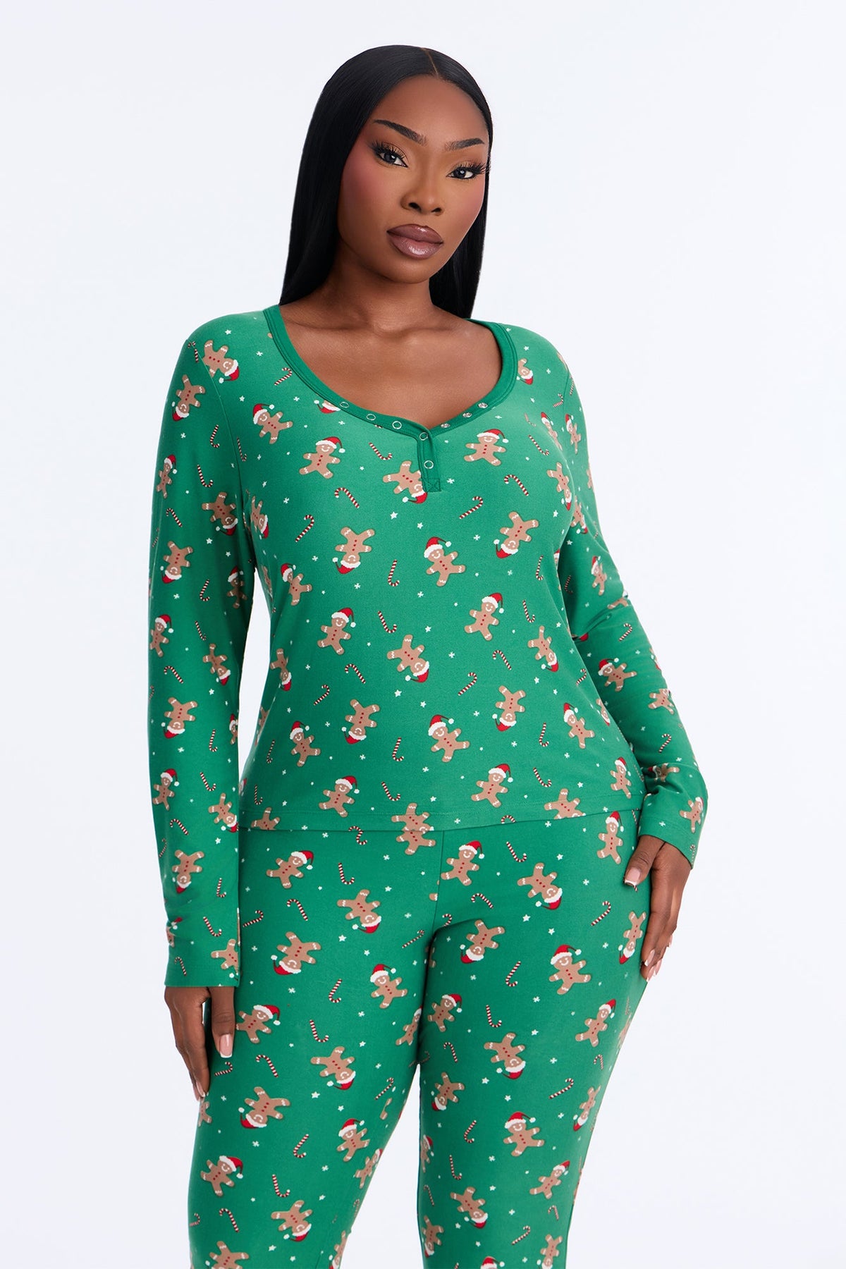 Sweet Treat Season Fleece Henley PJ Pant Set - Green/combo