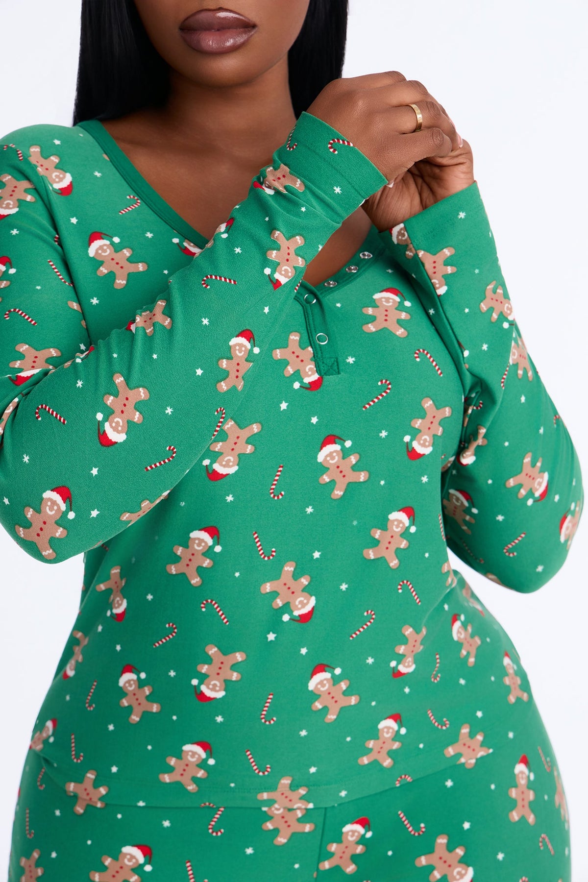 Sweet Treat Season Fleece Henley PJ Pant Set - Green/combo